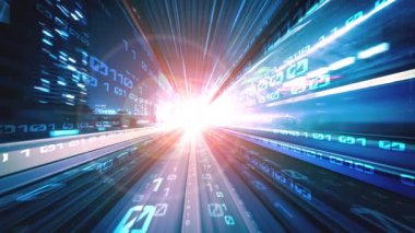 Siber küresel iletişim ve kodlama kavramında yolda dijital veri akışı