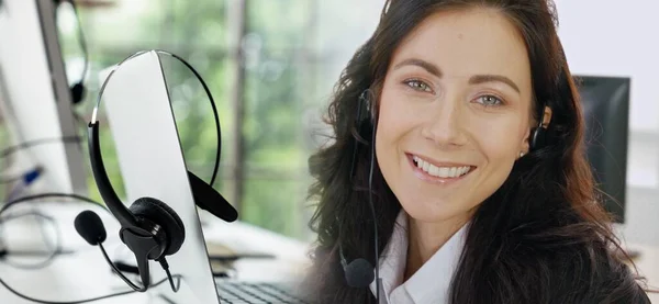 Geschäftsleute mit Headset im Büro erweitern den Blick — Stockfoto