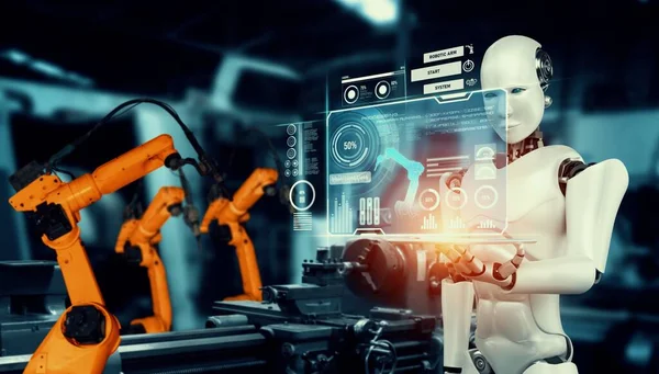 Механізований промисловий робот і роботизована зброя для складання на заводі  . — стокове фото