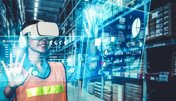 Майбутня технологія віртуальної реальності для інноваційного управління складом VR — стокове фото