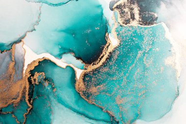 Kağıt üzerinde mermer sıvı mürekkep resminin okyanus mavisi soyut arkaplanı .