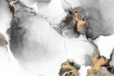 Kağıt üzerinde mermer sıvı mürekkep resminin siyah altın soyut arkaplanı .