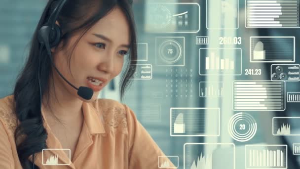 Kundsupport callcenter ger data med visuell grafik — Stockvideo