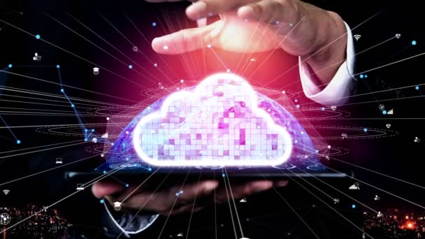 Tecnología conceptual de computación en nube y almacenamiento de datos para la innovación futura — Vídeos de Stock