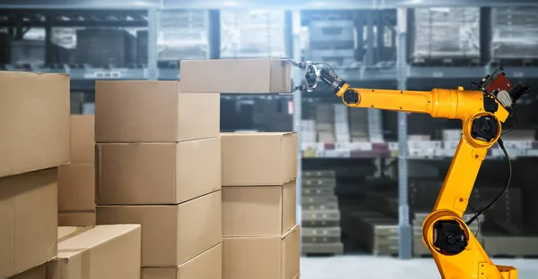 Smart robot arm system for innovative warehouse and factory digital technology — Stock Photo, Image