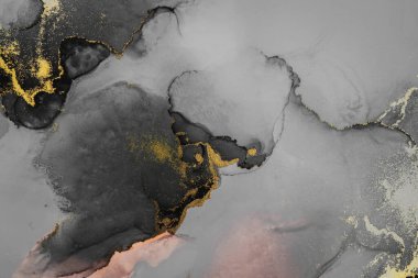 Kağıt üzerinde mermer sıvı mürekkep resminin koyu altın soyut arkaplanı .