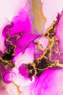 Kağıt üzerinde mermer sıvı mürekkep resminin pembe altın soyut arkaplanı .
