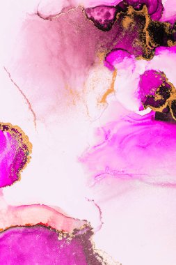Kağıt üzerinde mermer sıvı mürekkep resminin pembe altın soyut arkaplanı .