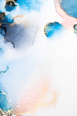 Kağıt üzerinde mermer sıvı mürekkep resminin lüks mavi soyut arkaplanı .