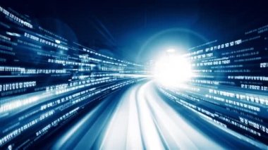 Siber küresel iletişim ve kodlama kavramında yolda dijital veri akışı