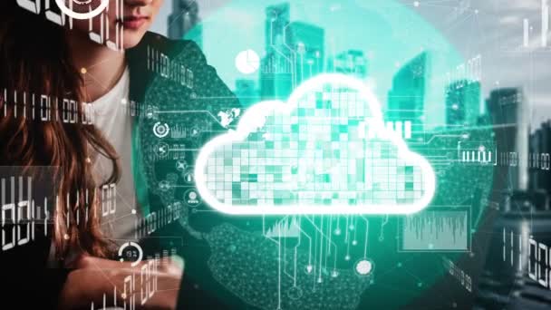 Tecnologia concettuale di cloud computing e storage dei dati per l'innovazione futura — Video Stock