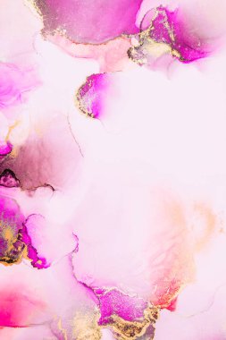 Kağıt üzerinde mermer sıvı mürekkep resminin pembe altın soyut arkaplanı .