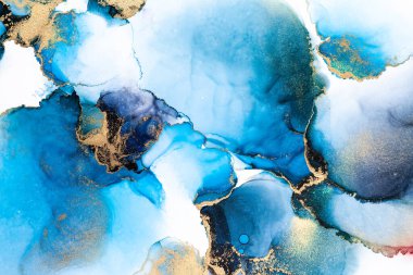 Kağıt üzerinde mermer sıvı mürekkep resminin lüks mavi soyut arkaplanı .