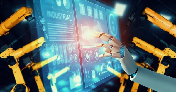 Mechanized industry robot and robotic arms for assembly in factory production . — Stock Photo, Image