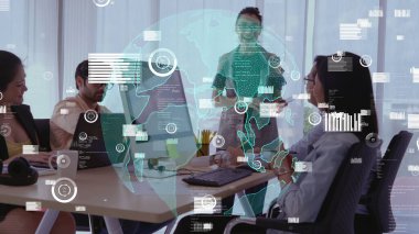 Kurumsal personel toplantısında iş adamlarının kavramsal vizyonu