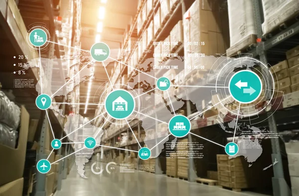 Smart warehouse management systeem met innovatief internet van dingen technologie — Stockfoto