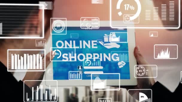 Shopping online och Internet pengar teknik konceptuell — Stockvideo