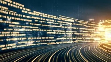 Program kodlama kavramında yolda dijital veri akışının döngüsel videosu