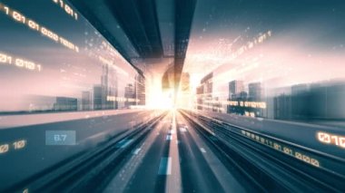 Siber küresel iletişim ve kodlama kavramında yolda dijital veri akışı