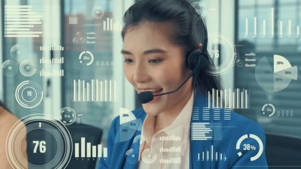 Kundsupport callcenter ger data med visuell grafik — Stockvideo