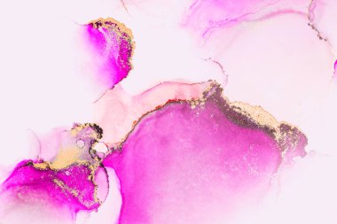 Kağıt üzerinde mermer sıvı mürekkep resminin pembe altın soyut arkaplanı .