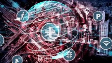 Yeni şehir yolunda gelecekteki araba trafiği için akıllı ulaşım teknolojisi kavramı