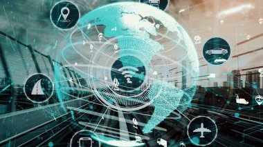 Yeni şehir yolunda gelecekteki araba trafiği için akıllı ulaşım teknolojisi kavramı