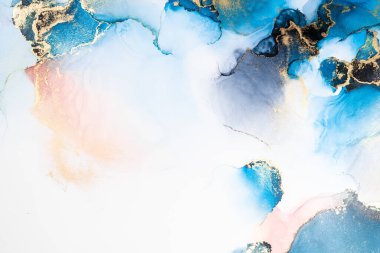 Kağıt üzerinde mermer sıvı mürekkep resminin lüks mavi soyut arkaplanı .