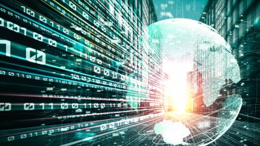 Fütürist küresel ağ ve üç boyutlu dijital veri transferi grafiği