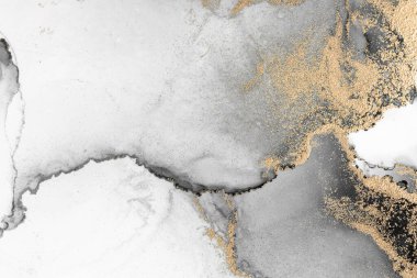 Kağıt üzerinde mermer sıvı mürekkep resminin siyah altın soyut arkaplanı .