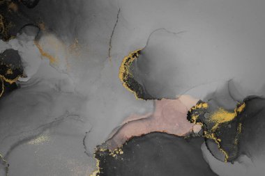 Kağıt üzerinde mermer sıvı mürekkep resminin koyu altın soyut arkaplanı .