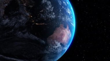 Gerçekçi coğrafya yüzeyi ve bulutları olan Dünya Gezegeni 3D yörünge animasyonu