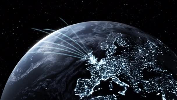 Maailmanlaajuinen verkko ja internet-yhteys kiertoradalla maapallon animaatio — kuvapankkivideo