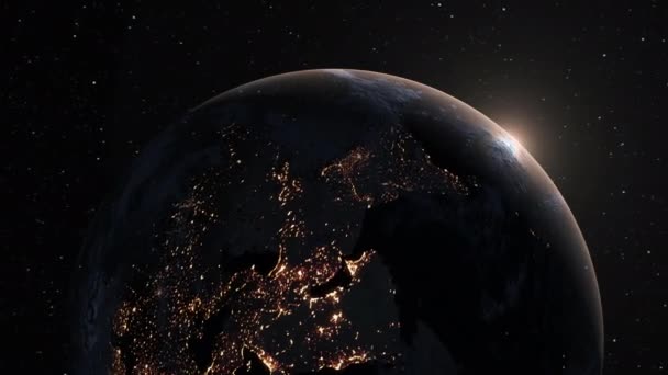 現実的な地理的表面と雲を持つ惑星地球3D軌道アニメーション — ストック動画