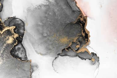 Kağıt üzerinde mermer sıvı mürekkep resminin siyah altın soyut arkaplanı .