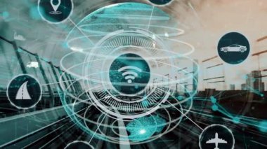 Yeni şehir yolunda gelecekteki araba trafiği için akıllı ulaşım teknolojisi kavramı