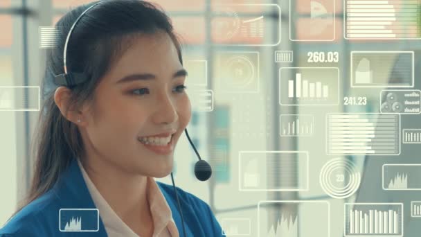 Kundsupport callcenter ger data med visuell grafik — Stockvideo