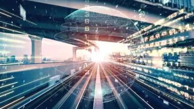 Fütürist küresel ağ ve üç boyutlu dijital veri transferi grafiği