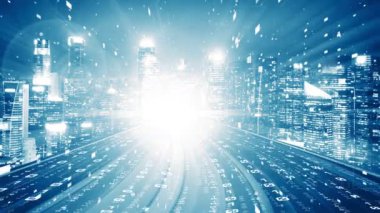 Program kodlama kavramında yolda dijital veri akışının döngüsel videosu