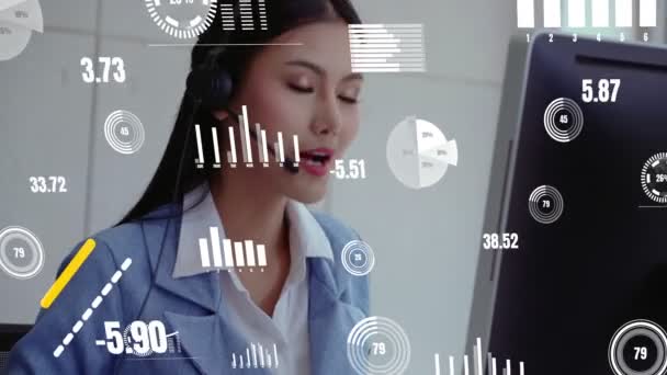 Kundsupport call center tillhandahåller data i konceptuell vision — Stockvideo