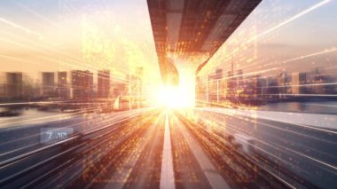 Siber küresel iletişim ve kodlama kavramında yolda dijital veri akışı