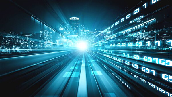 Цифровой поток данных на дороге в концепции киберглобальной коммуникации и кодирования