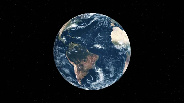 Планета Земля с реалистичной географической поверхностью и орбитальной атмосферой 3D облака — стоковое фото