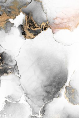 Kağıt üzerinde mermer sıvı mürekkep resminin siyah altın soyut arkaplanı .