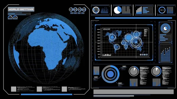 軌道グローバルネットワーク3Dレンダリングと未来的なVRヘッドアップディスプレイデザイン — ストック写真