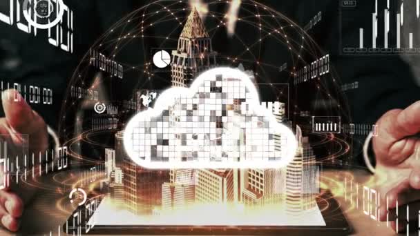 Tecnologia concettuale di cloud computing e storage dei dati per l'innovazione futura — Video Stock