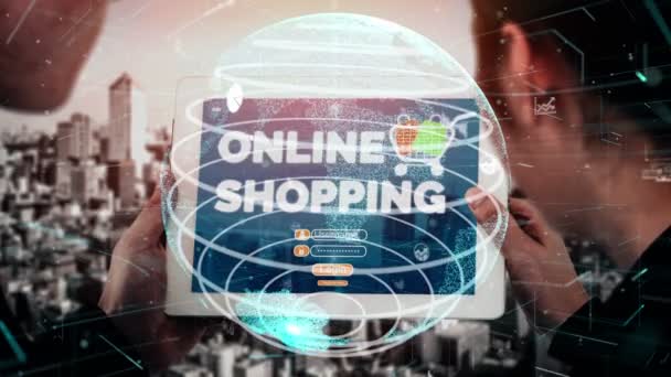 Compras en línea e Internet dinero tecnología conceptual — Vídeo de stock