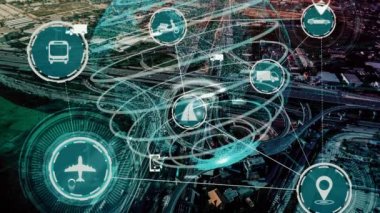 Yeni şehir yolunda gelecekteki araba trafiği için akıllı ulaşım teknolojisi kavramı