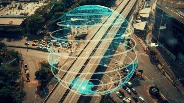 Conceito de alteração da tecnologia de transporte inteligente para o futuro controlo do tráfego rodoviário — Vídeo de Stock