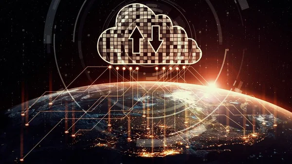 Tecnologia de computação em nuvem e armazenamento de dados online para o conceito de rede de negócios astuto — Fotografia de Stock